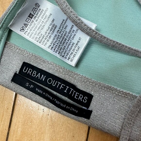 URBAN OUTFITTERS Sparkly Silver Strappy Lace Up Crop Top Size Small - Picture 7 of 7